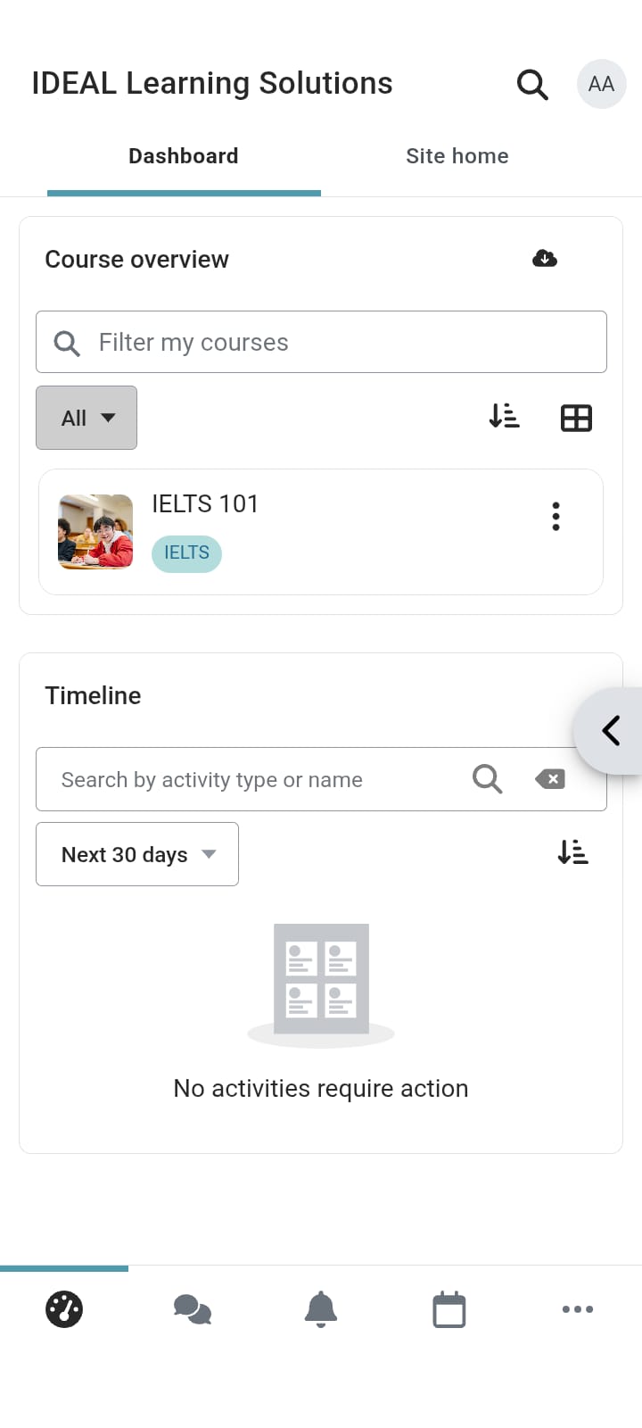IDEAL Learning Solutions Course Dashboard