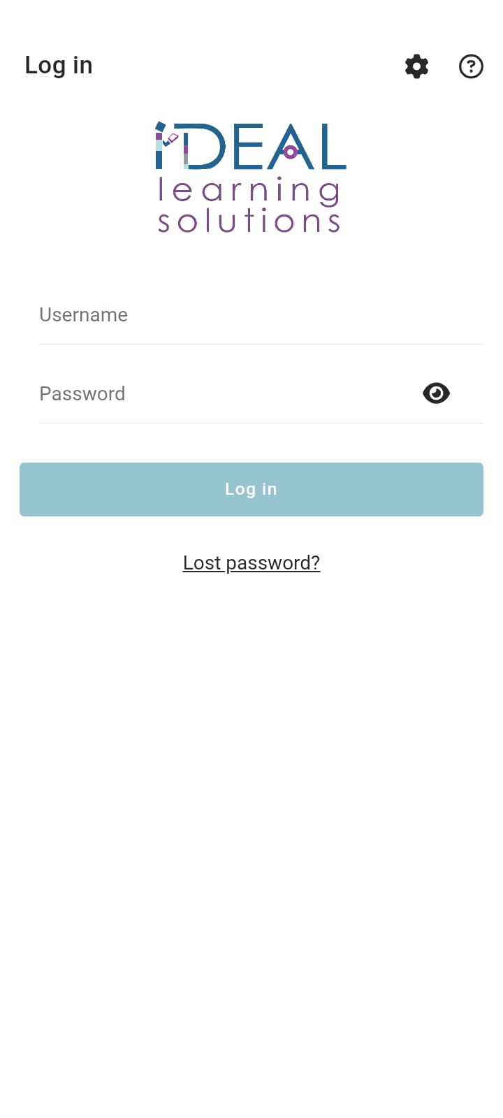 IDEAL Learning Solutions App Login Screen